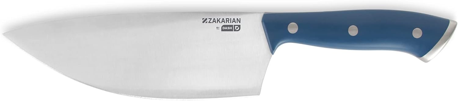 Zakarian by Dash 7 Chef Grade German Steel Rocking Chef Knife with Sheath for Chopping and Slicing - Blue