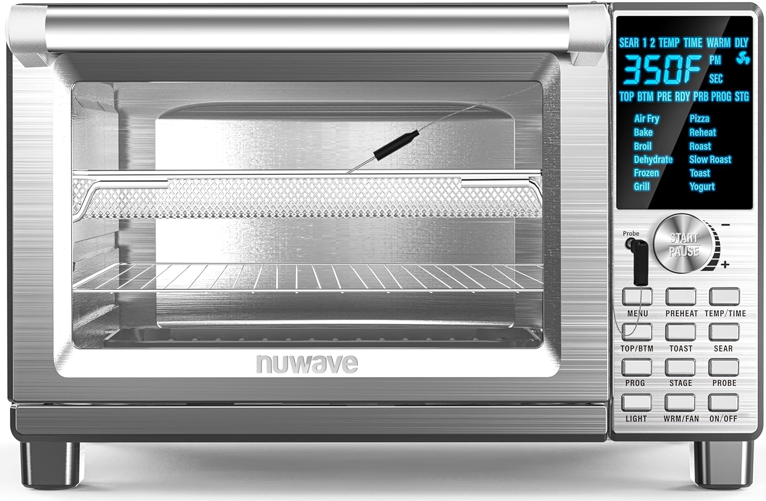 Nuwave Bravo Air Fryer Toaster Smart Oven, 12-in-1 Countertop Convection, 30-QT XL Capacity, 50-500F Temperature Controls, Top and Bottom Heater Adjustments 0%-100%, Brushed Stainless Steel Look