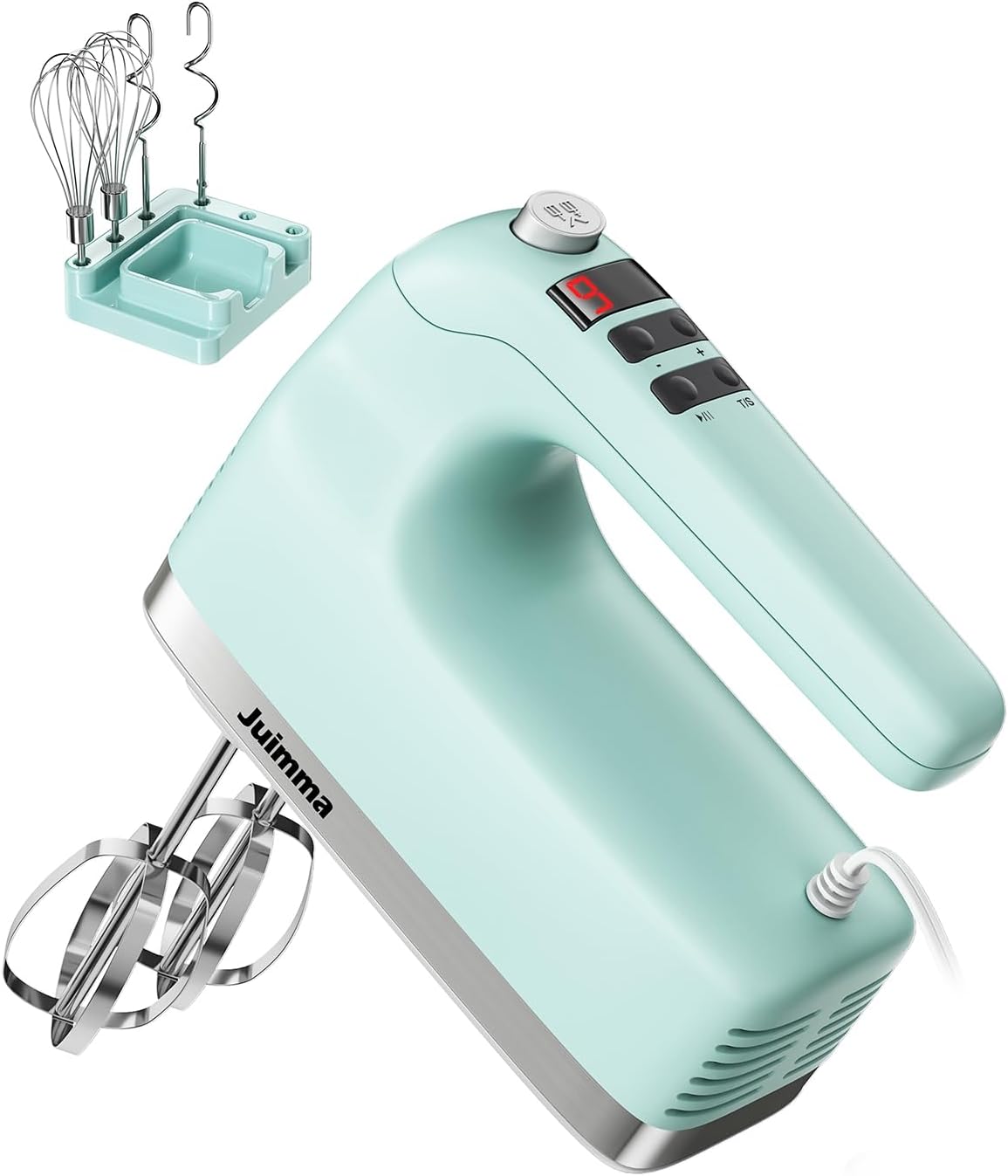 Juimma Hand Mixer Electric Handheld, 9-Speed 400W Kitchen Food Mixer with Digital Display & Touch Button & Timer, Storage Case, 6 Stainless Steel Accessories, Mint