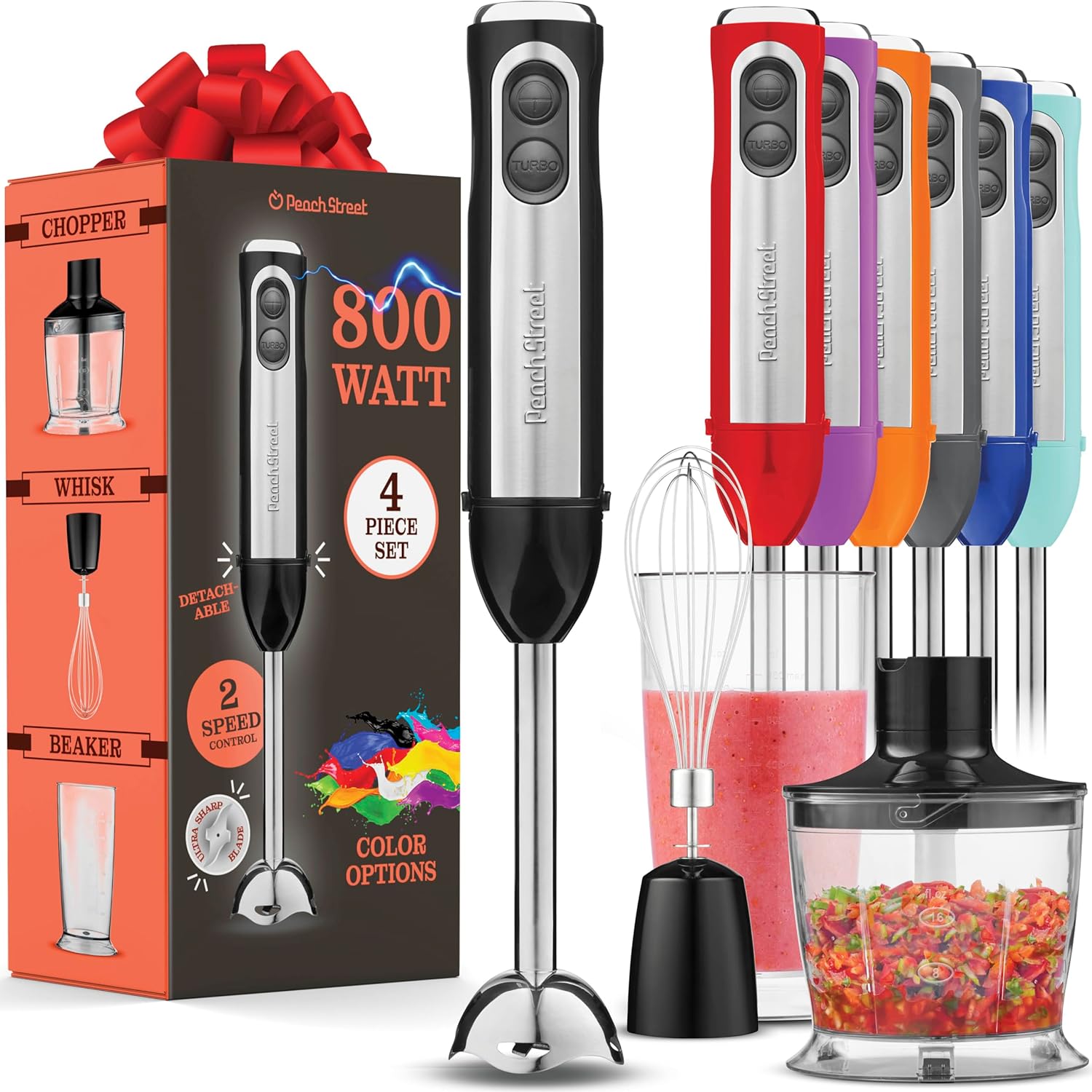 Multi-Use Immersion Blender Set, Hand Blender with Powerful Copper Motor 800W, High Speed, Turbo Mode, 3-in-1 Handheld Blender Stick Stainless Steel Blades, Whisk, Beaker, Measuring Marks, and Chopper