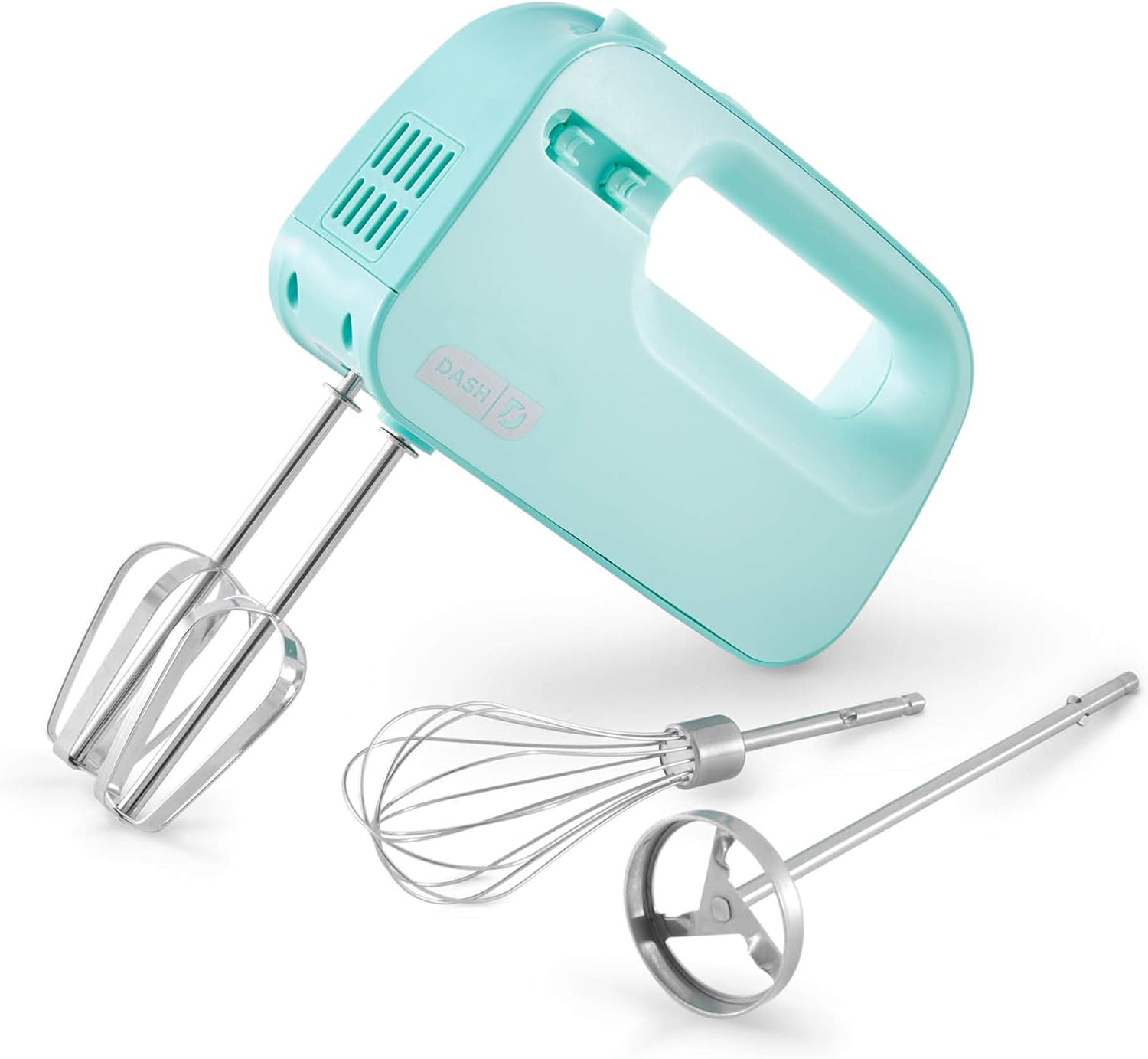 Dash SmartStore Deluxe Compact Electric Hand Mixer + Whisk and Milkshake Attachment for Whipping, Mixing Cookies, Brownies, Cakes, Dough, Batters, Meringues & More, 3 Speed, 150-Watt  Aqua