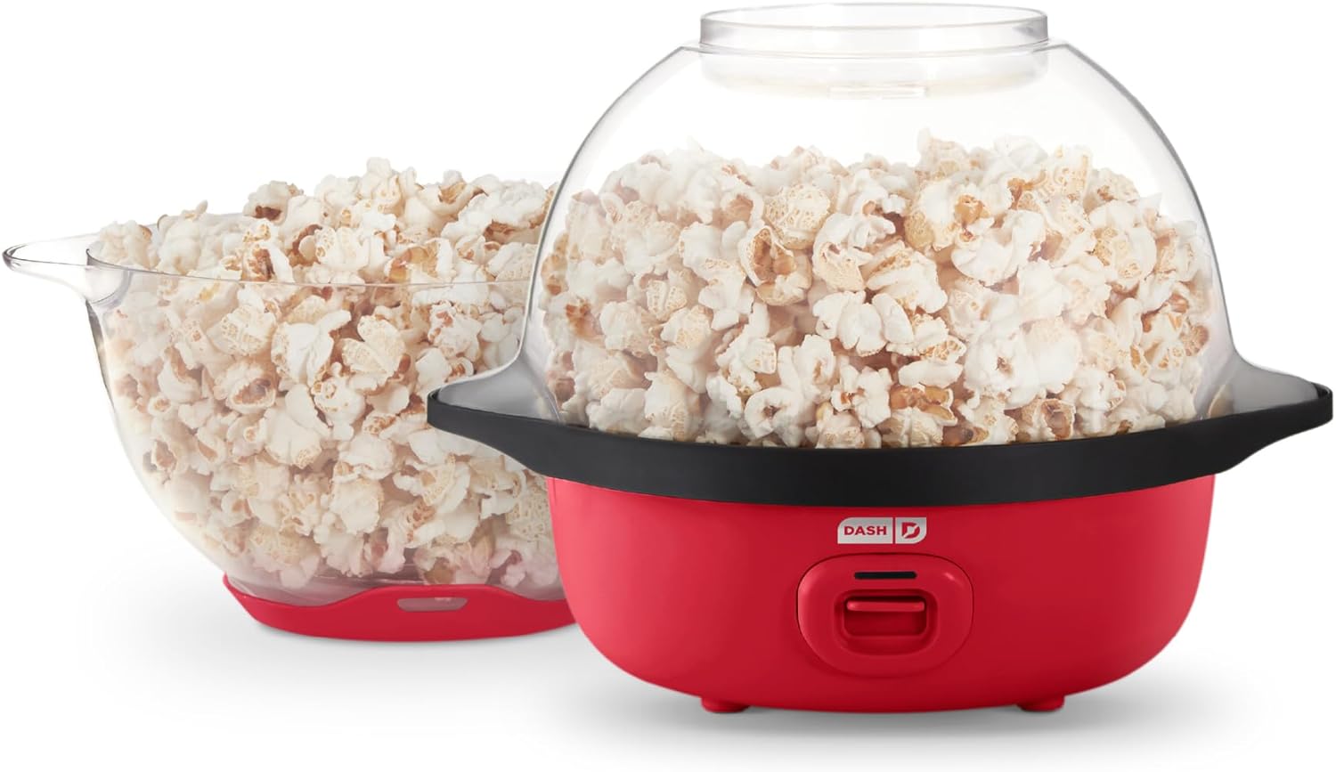 DASH SmartStore Stirring Popcorn Maker, 3QT Hot Oil Electric Popcorn Machine with Clear Bowl, 12 Cups - Red