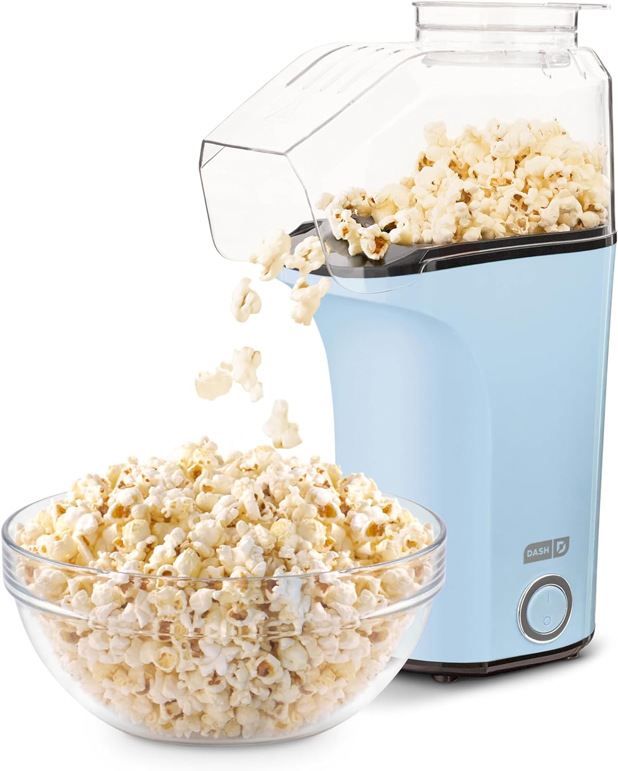 DASH Hot Air Popcorn Popper Maker with Measuring Cup to Portion Popping Corn Kernels + Melt Butter, 16 Cups - Dream Blue