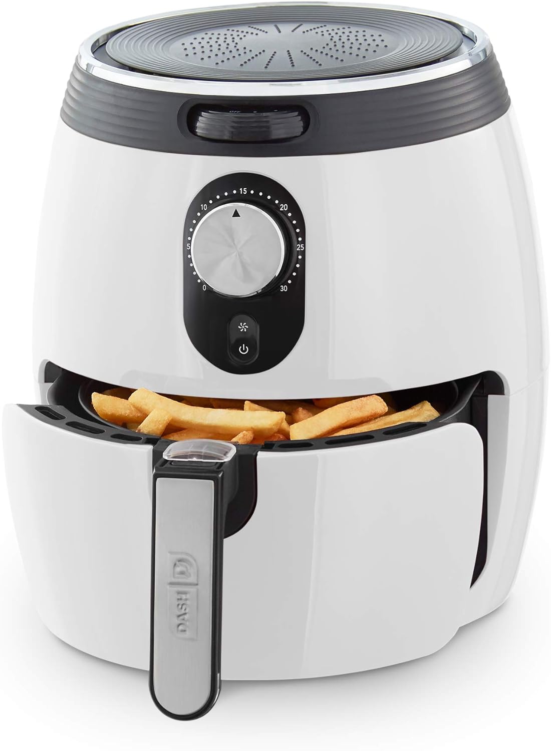 Dash Deluxe Electric Air Fryer   Oven Cooker with Temperature Control, Non-stick Fry Basket, Recipe Guide   Auto Shut off Feature, 1200-Watt, 3 Quart - White