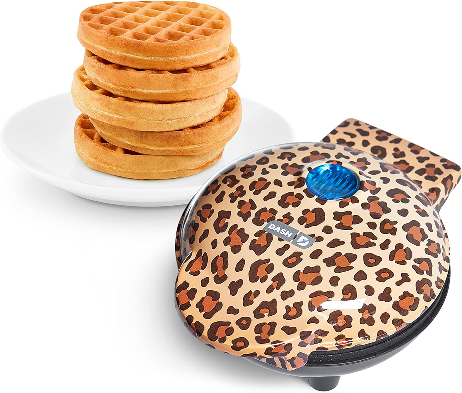 DASH Mini Maker for Individual Waffles, Hash Browns, Keto Chaffles with Easy to Clean, Non-Stick Surfaces, 4 Inch, Orange Leopard