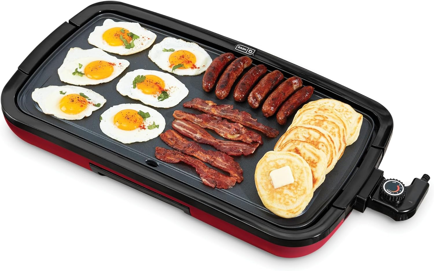 DASH Deluxe Everyday Electric Griddle with Dishwasher Safe Removable Nonstick Cooking Plate for Pancakes, Burgers, Eggs and more, Includes Drip Tray   Recipe Book, 20 x 10.5, 1500-Watt - Red