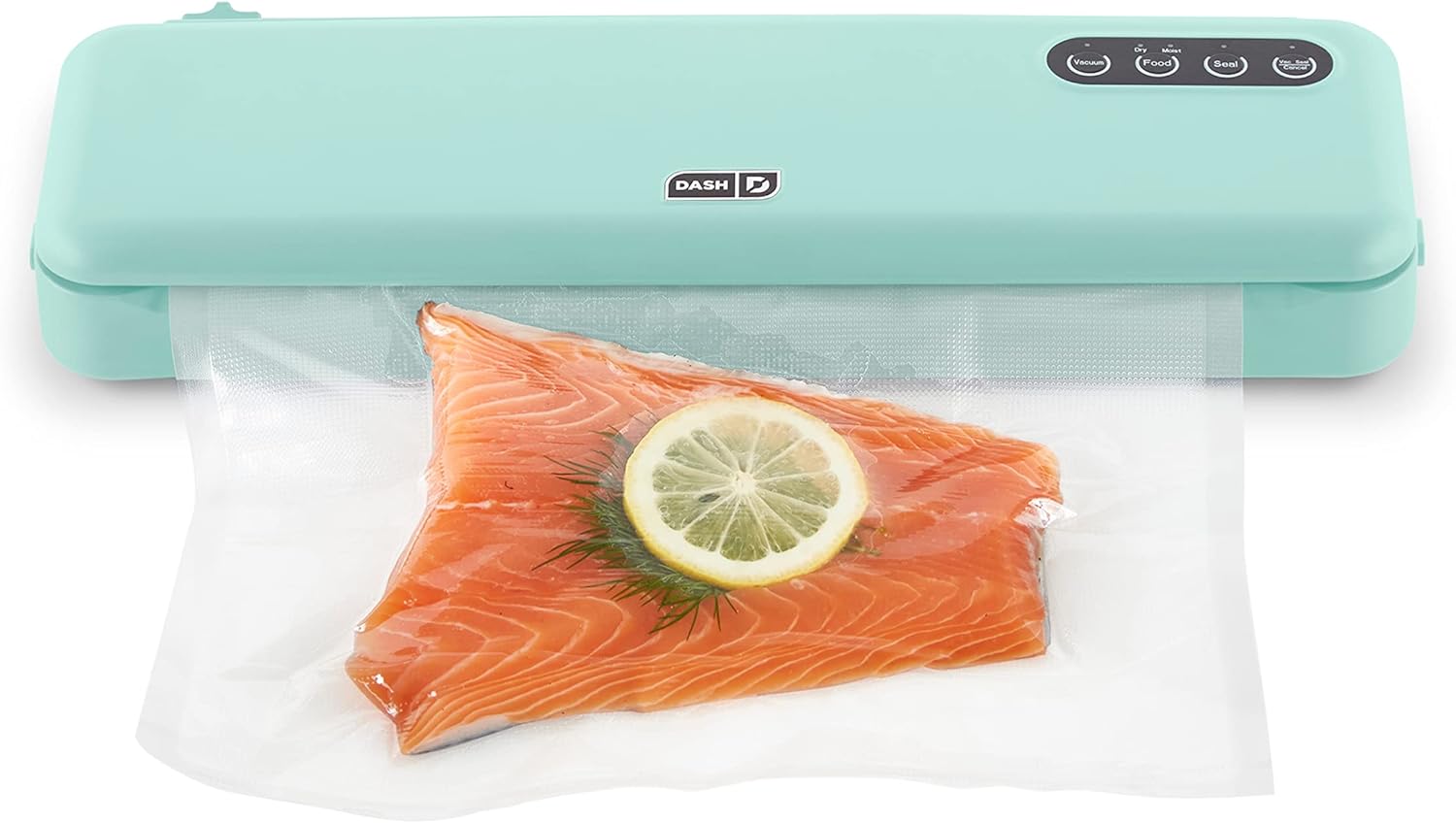 DASH SuperSeal Vacuum Sealer for Food Storage and Sous Vide, Perfect for Preserving Fresh Ingredients, Single Use & Reusable Bags and Cutter Included - Aqua