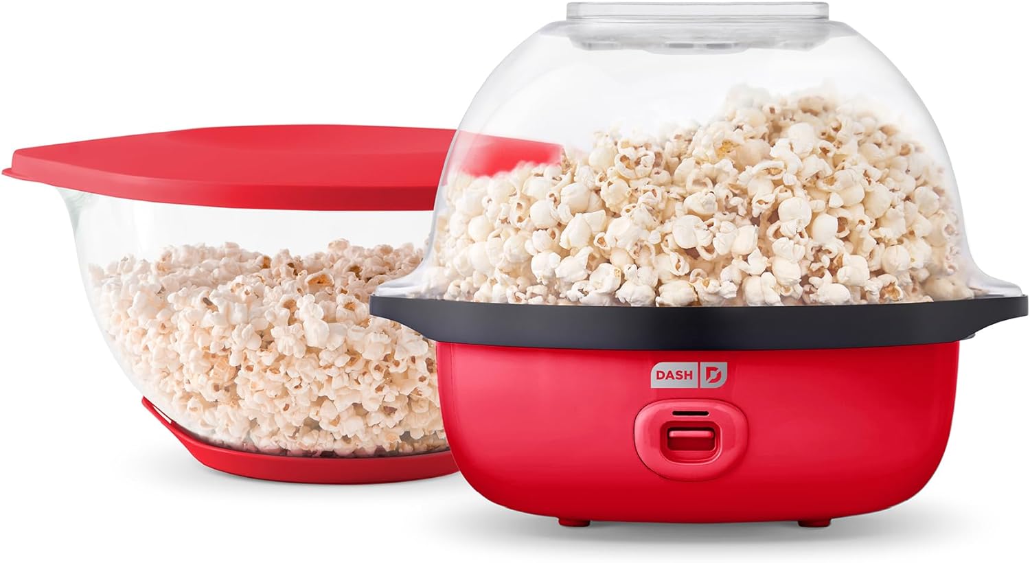 DASH SmartStore Deluxe Stirring Popcorn Maker, Hot Oil Electric Popcorn Machine with Large Lid for Serving Bowl and Convenient Storage, 24 Cups  Red