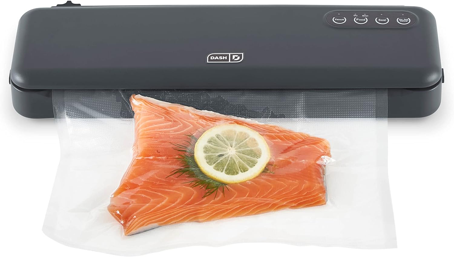 DASH SuperSeal Vacuum Sealer for Food Storage and Sous Vide, Perfect for Preserving Fresh Ingredients, Single Use & Reusable Bags and Cutter Included - Grey