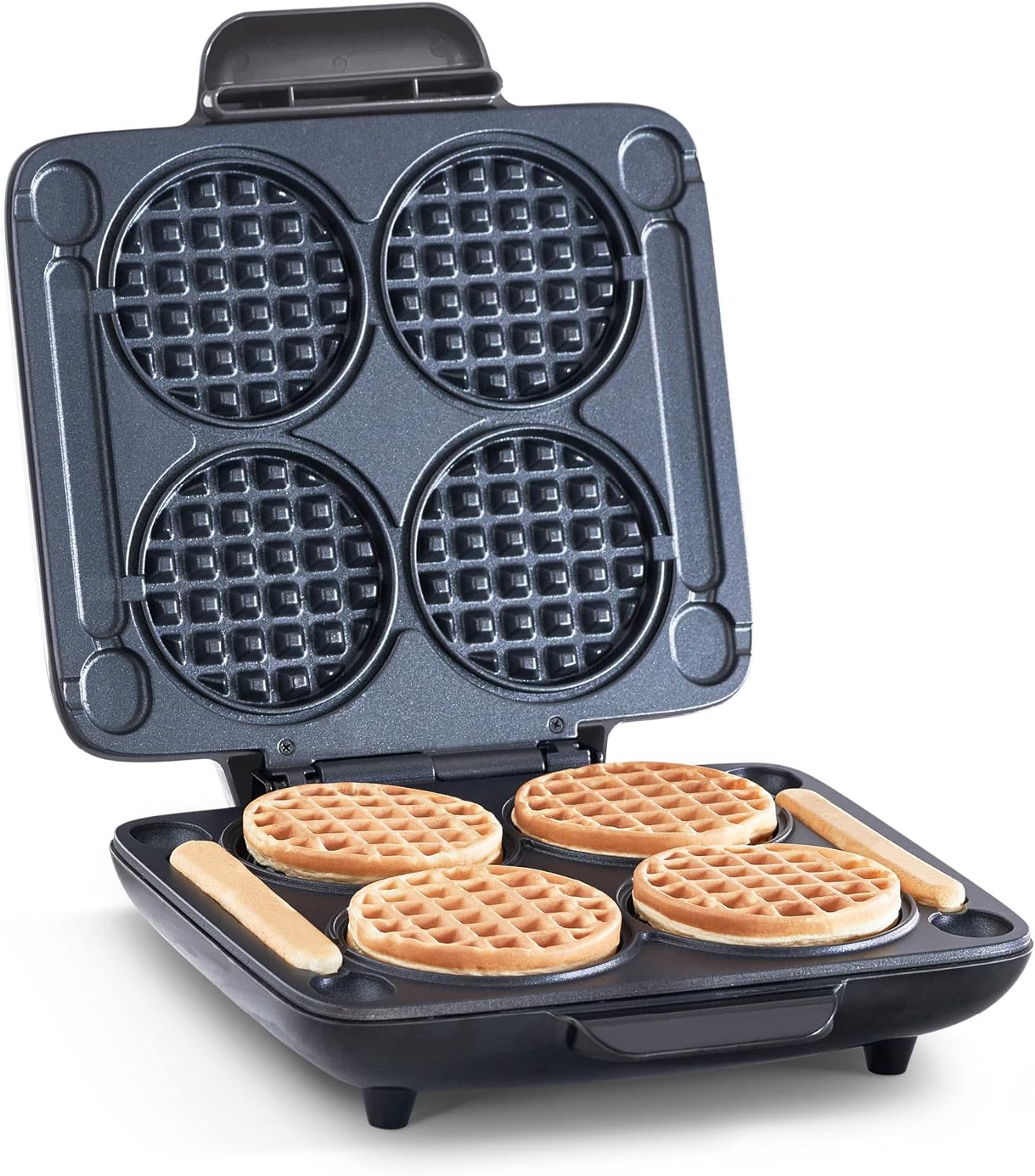 DASH Multi Mini Waffle Maker: Four Mini Waffles, Perfect for Families and Individuals, 4 Inch Dual Non-stick Surfaces with Quick Release & Easy Clean - Graphite