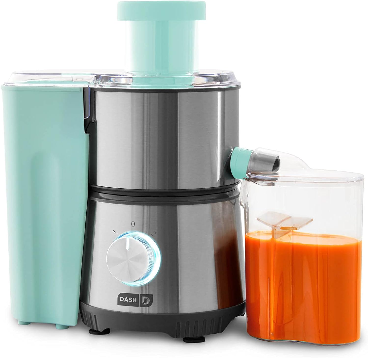 Dash Compact Centrifugal Juicer, Press Juicing Machine, 2-Speed, 2 Wide Feed Chute for Whole Fruit Vegetable, Anti-drip, Stainless Steel Sieve - Aqua