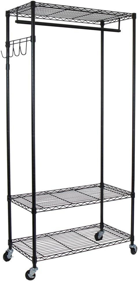 Oceanstar Adjustable Shelves with Hooks Garment Rack, Black