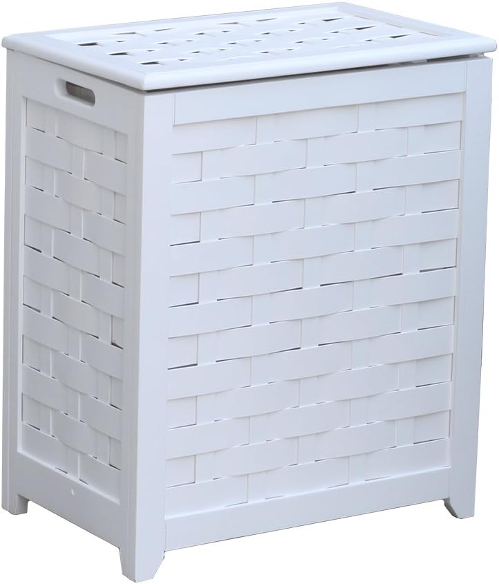 Oceanstar RHV0103W Rectangular Veneer Laundry Wood Hamper, White Finished