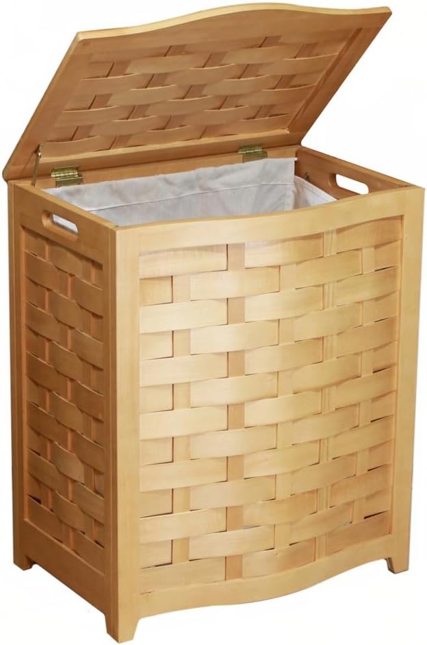 Oceanstar BHV0100N Bowed Front Veneer Laundry Wood Hamper, Natural Finished