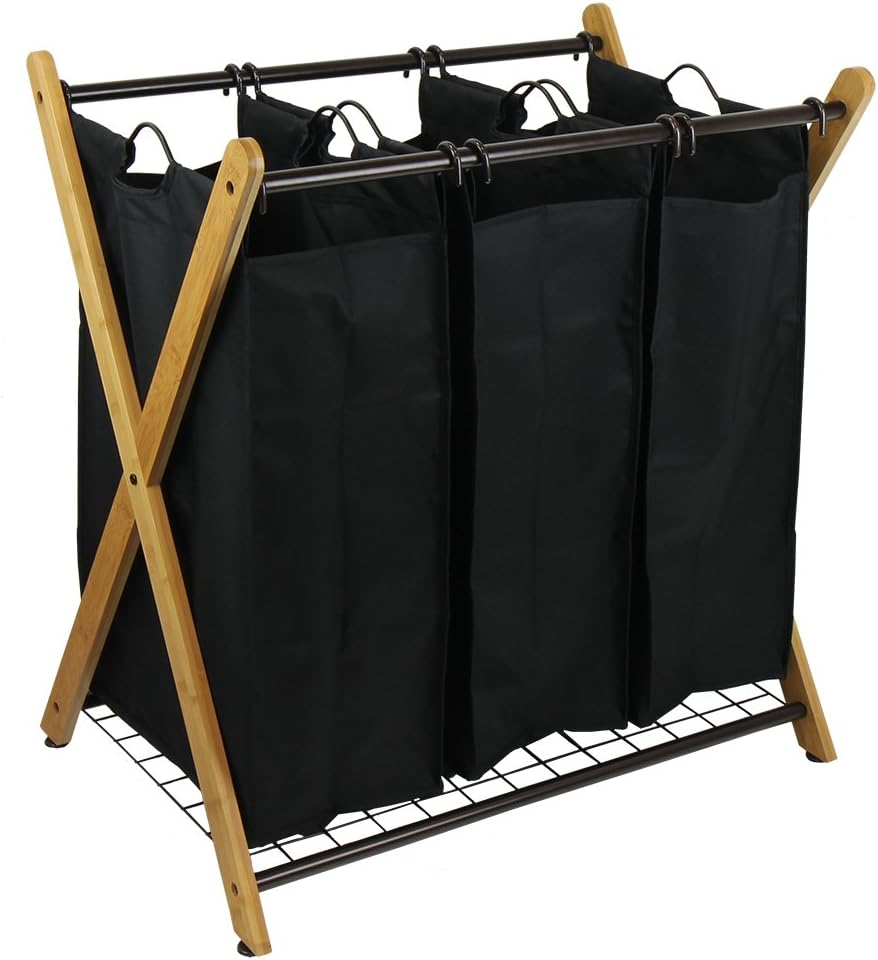 Oceanstar XBS1484 Bamboo 3-Bag Laundry Sorter Black, 29.75 in. H x 19.10 in. W x 27 in.