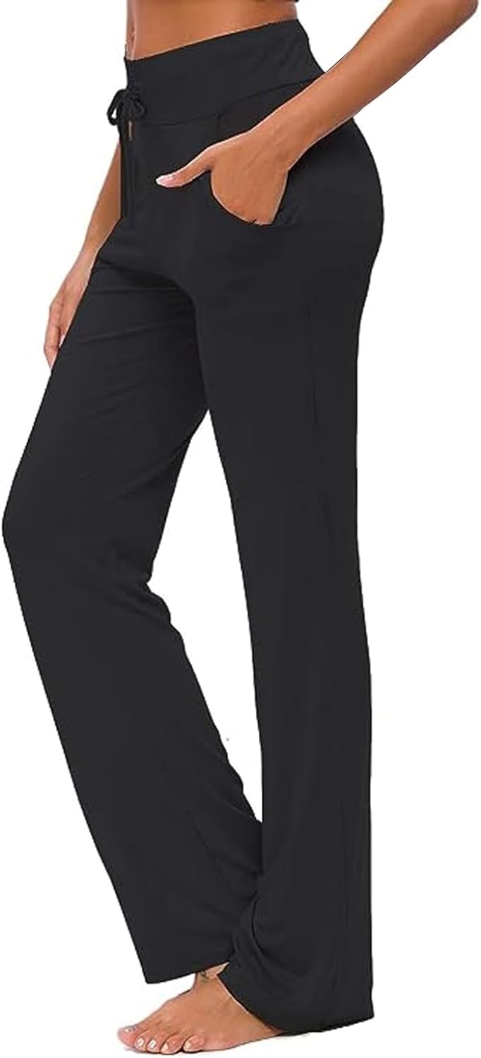 Women' Yoga Pants with Pockets Modal Loose Straight-Leg Yoga Trousers with Drawstring for Yoga and Running Joggers Casual