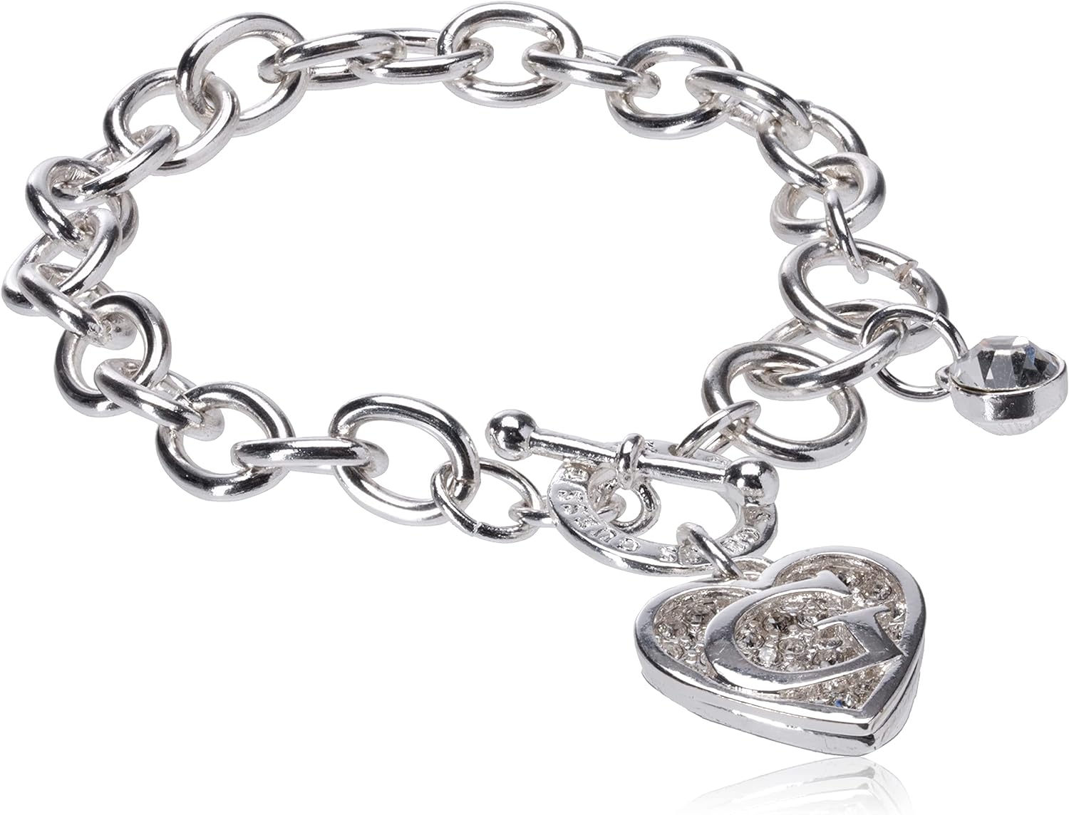 GUESS Toggle Chain Bracelet with Logo Heart Link Charm Bracelet