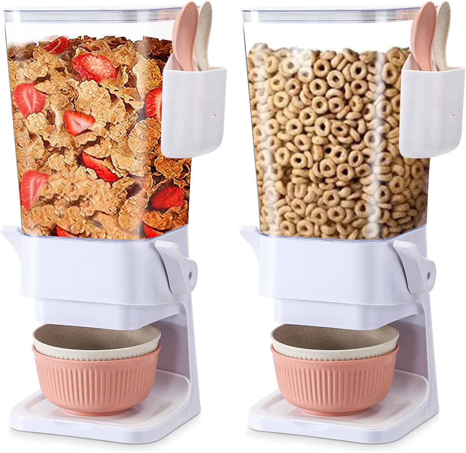 Osacoe Cereal Dispenser Countertop 2 Pack with Bowls Spoons Cutlery Box,5.5 QT Dry Food Dispenser Snack Organizer Containers Storage with Lids for Pantry Kitchen Organization Oatmeal Nut Granola Candy