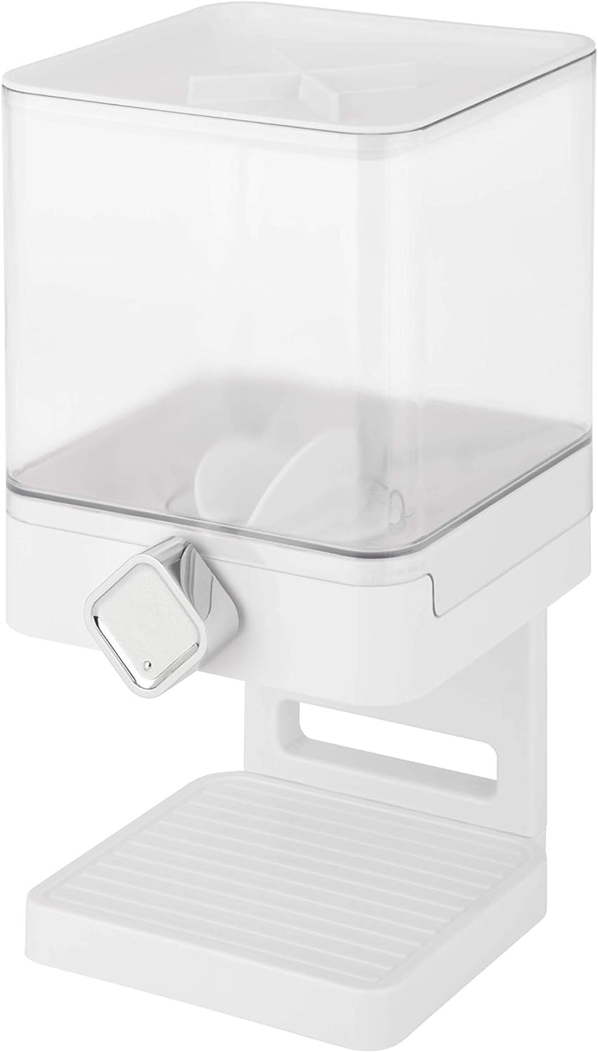 Zevro Compact Dry Food Dispenser, Single Control, White/Chrome