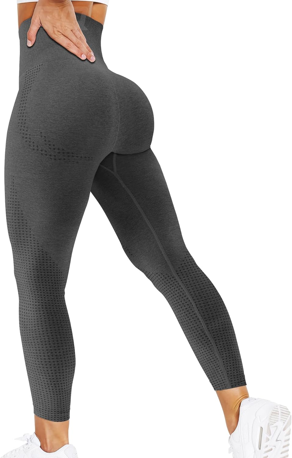 QOQ Women' Seamless Leggings High Waist Gym Running Vital Yoga Pants Butt Lift Workout Tights Tummy Control