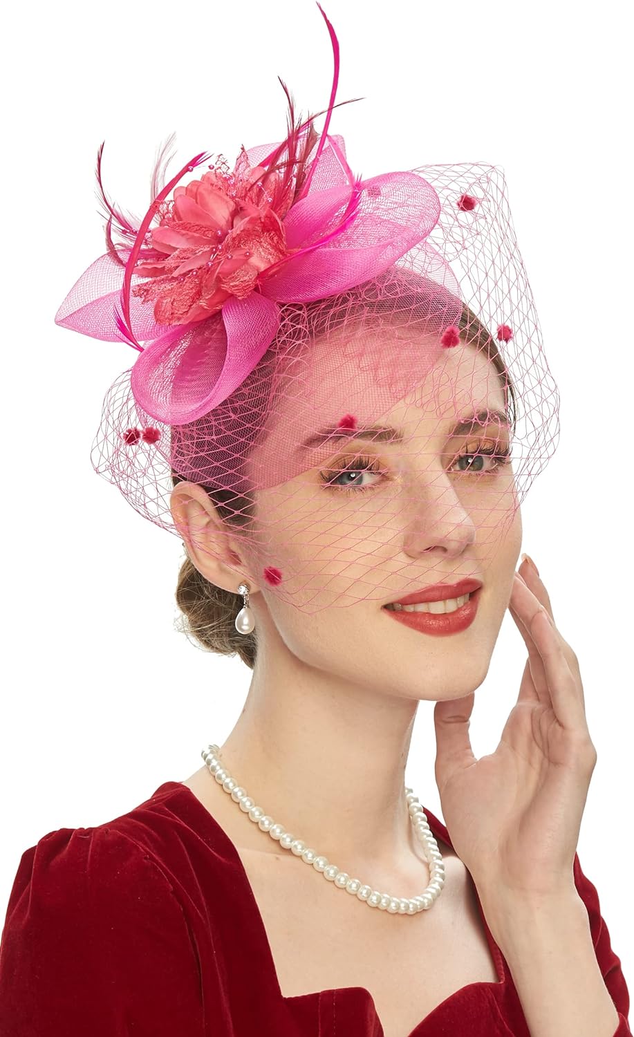 Cizoe Fascinator Hats for Women Tea Party Headband Kentucky Derby Wedding Flower Mesh Veil Fascinator