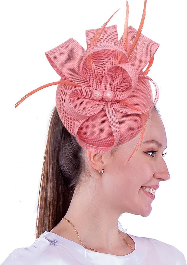 Biruil Women' Fascinator Hat Imitation Sinamay Feather Tea Party Pillbox Flower Derby