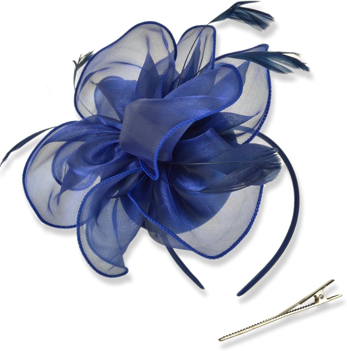 DRESHOW Fascinators Hat Tea Party Headwear Ribbons Feathers on a Headband and a Clip for Girls and Women