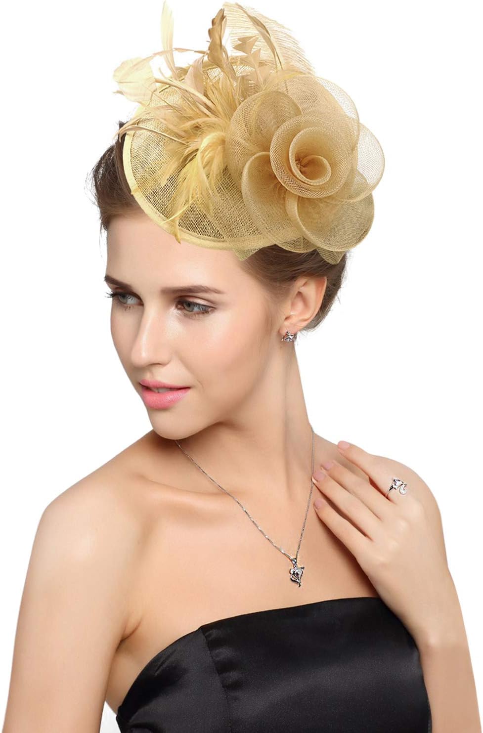 Z&X Women' Fascinator Wedding Derby Hat Feather Flower Sinamay Pillbox Hat Cocktail Tea Party Headband Clips