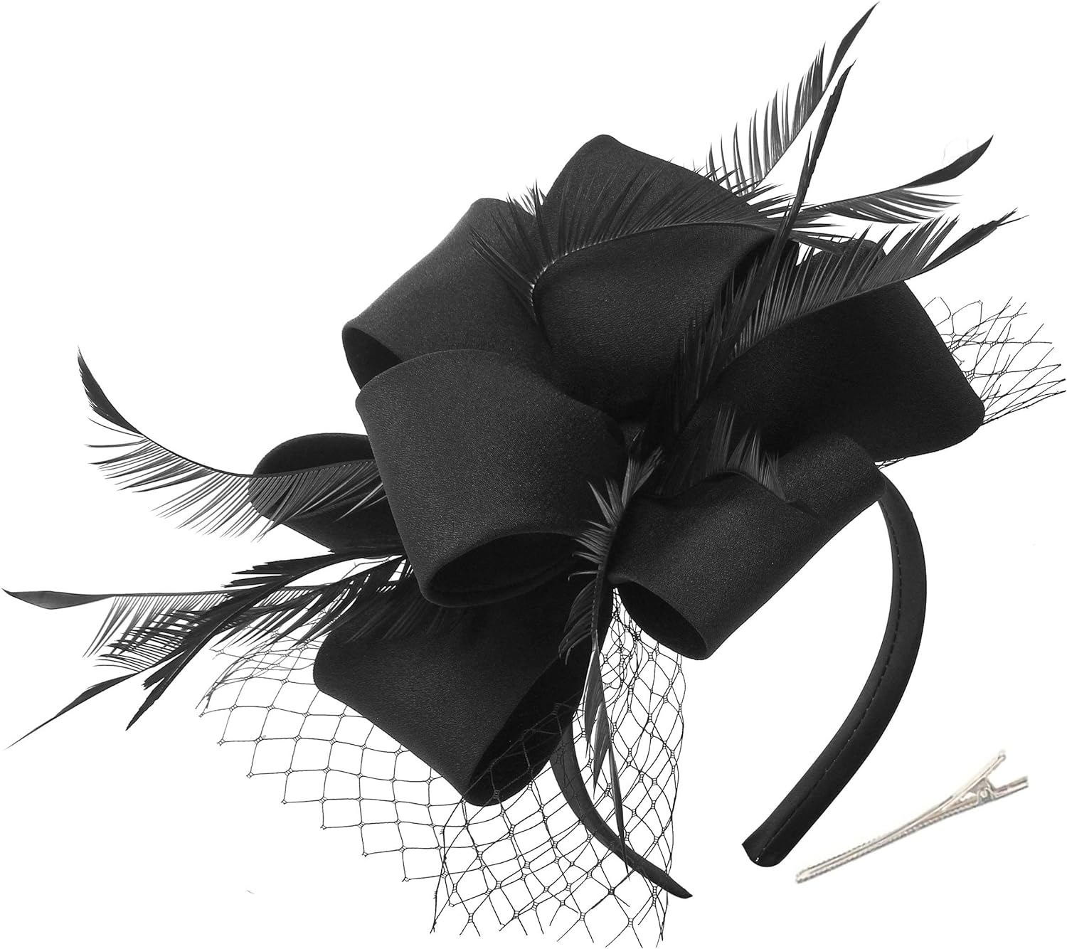 Myjoyday Women' Fascinators Hat for Tea Party Church Cocktail, Feathers Veil Headband with Hair Clip