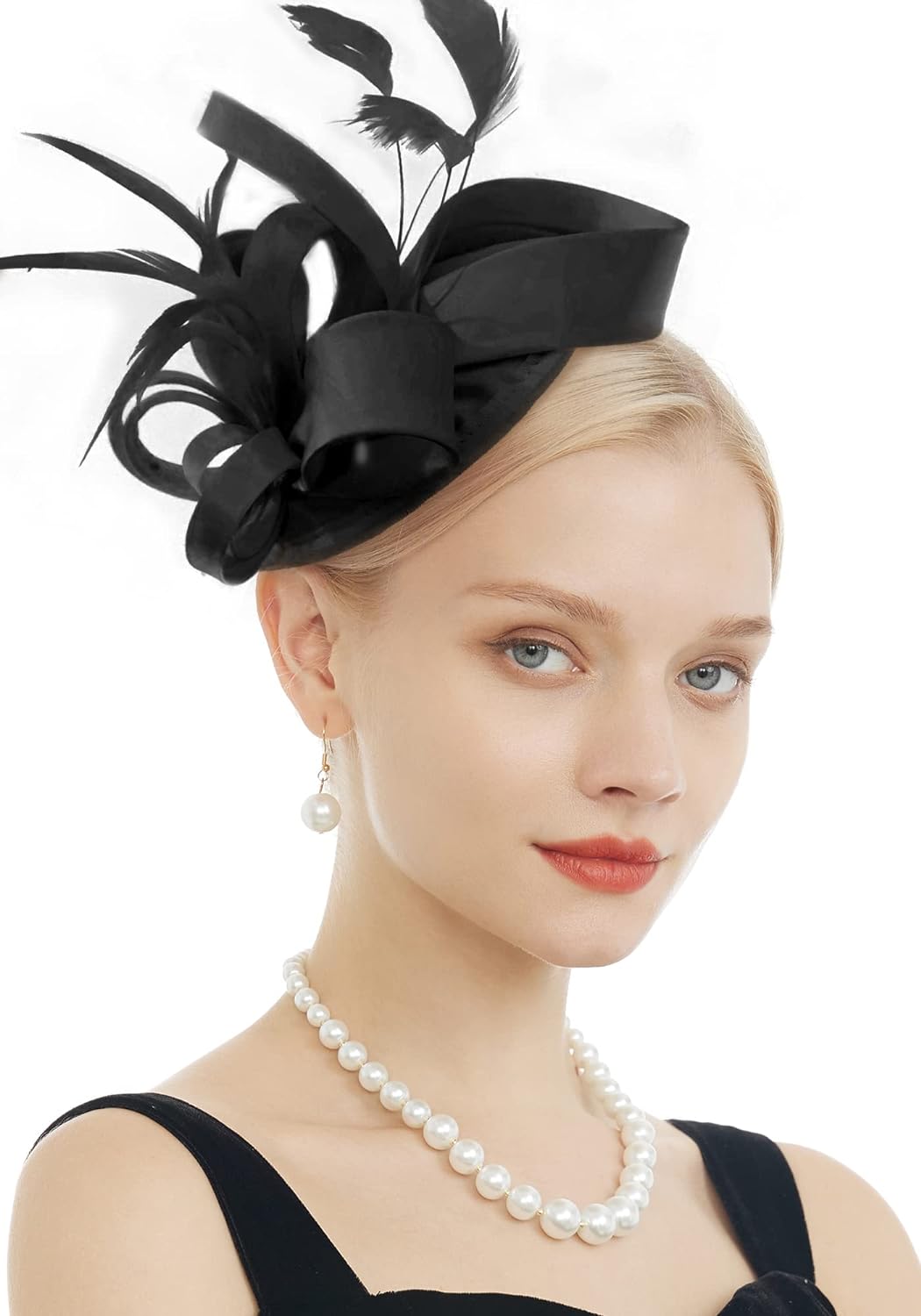 FELIZHOUSE Fascinators for Women Tea Party Hat Headband Derby Wedding Church Bridal Cocktail Feathers Hair Clip