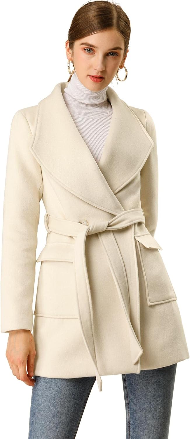 Allegra K Women' Shawl Collar Lapel Double Breasted Winter Trench Coat with Pockets