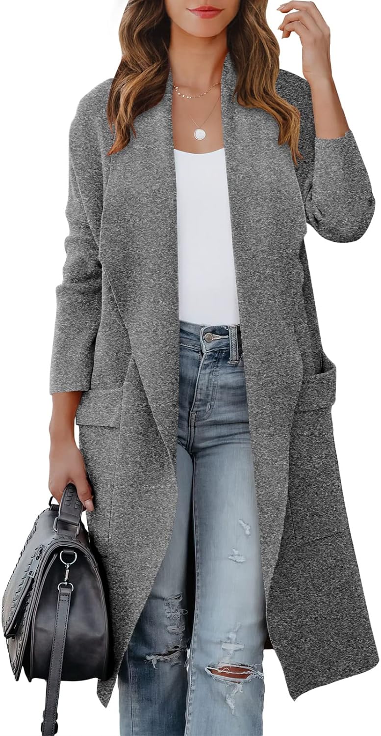 ANRABESS Women' Casual Long Sleeve Draped Open Front Knit Pockets Long Cardigan Jackets Sweater