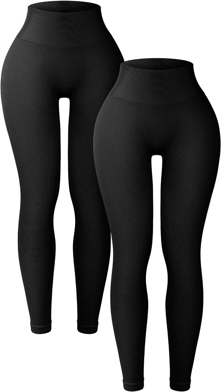 SUNCLOVE 2 Pack Leggings for Women Ribbed Seamless Leggings High Waisted Tummy Control Yoga Pants Women Workout Tights