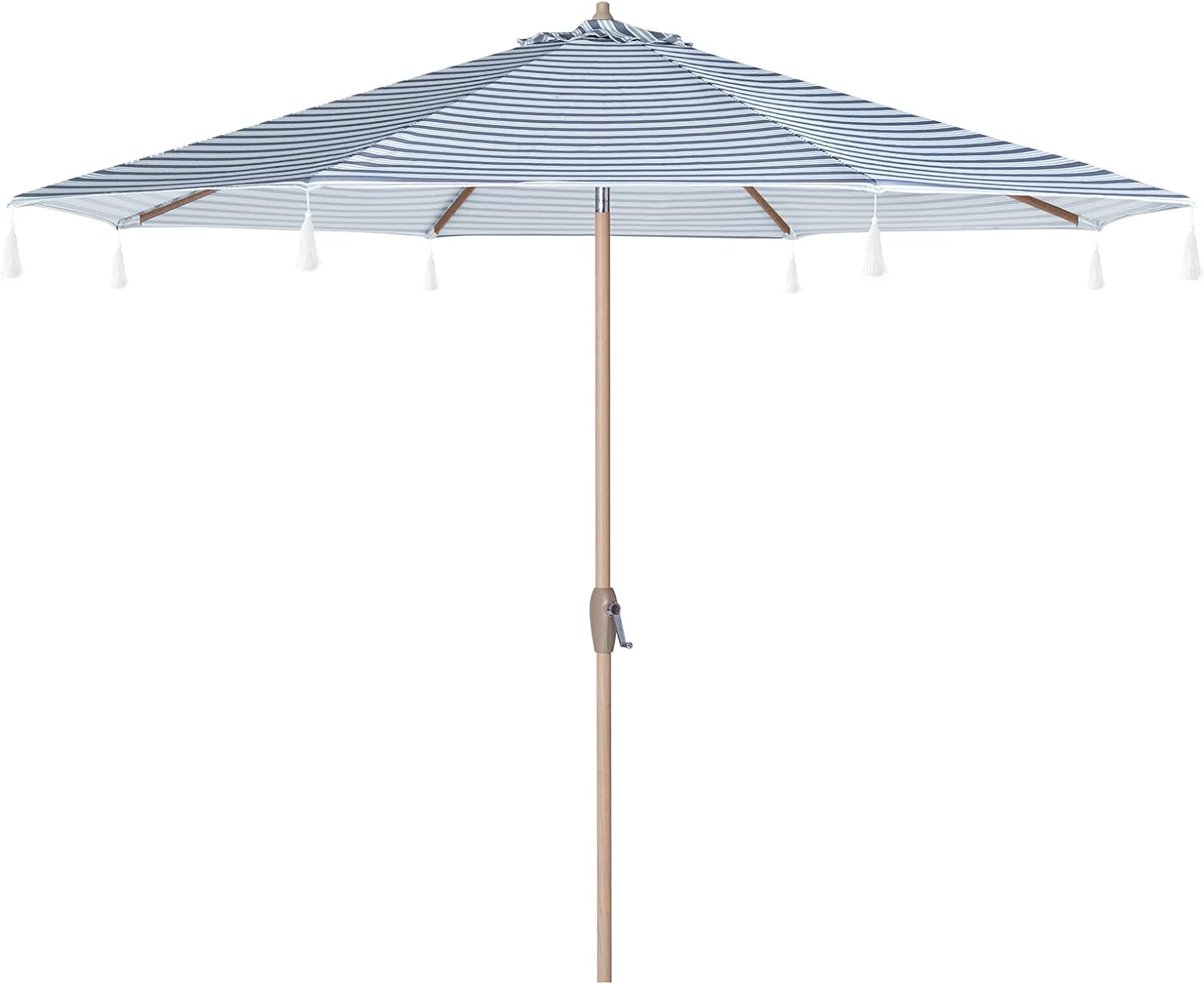 Tempera Striped Patio Umbrellas Outdoor Table Market Umbrellas with Crank & Pust Button Tilt|Auto-Tilt, 8 Steel Ribs, High Color-Fastness Canopy