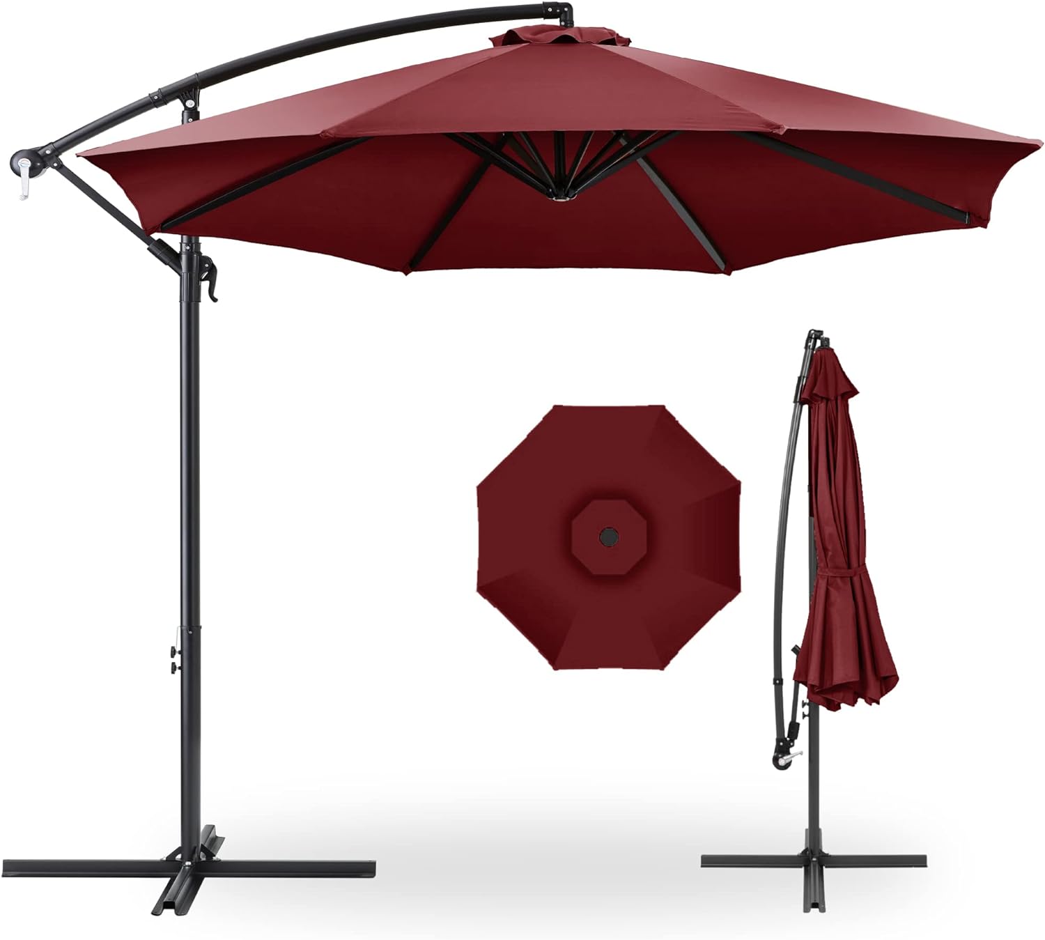 Best Choice Products 10ft Offset Hanging Market Patio Umbrella w/Easy Tilt Adjustment, Polyester Shade, 8 Ribs for Backyard, Poolside, Lawn and Garden - Burgundy