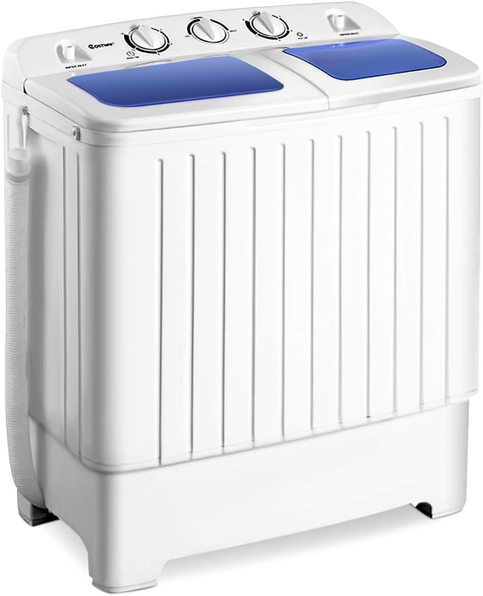 Giantex Portable Mini Compact Twin Tub Washing Machine 20lbs Washer Spain Spinner Portable Washing Machine, Blue  White