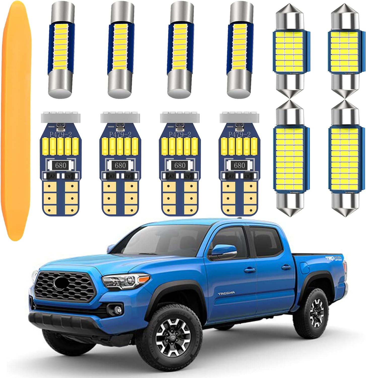 WEIMELTOY LED Interior Light Kit Package for Toyota Tacoma 2005-2021 Interior Map Dome Lights   Vanity Mirror Lights   License Plate Lights   Install Tool (12pcs LED bulbs total)