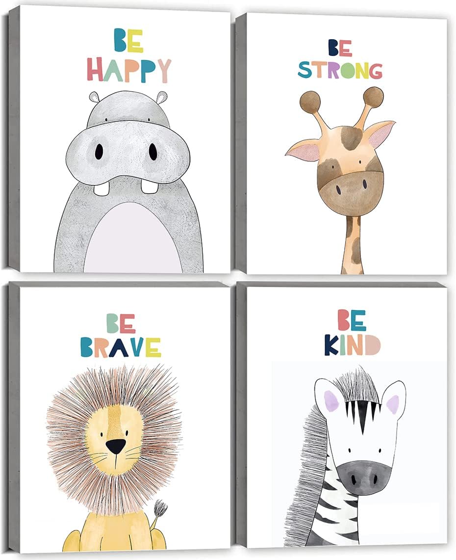 Quzenu Nursery Wall Decor Safari Animal Pictures Kids Inspirational Wall Art for Baby Room Decor Cute Animals Canvas Prints Jungle Room Decor