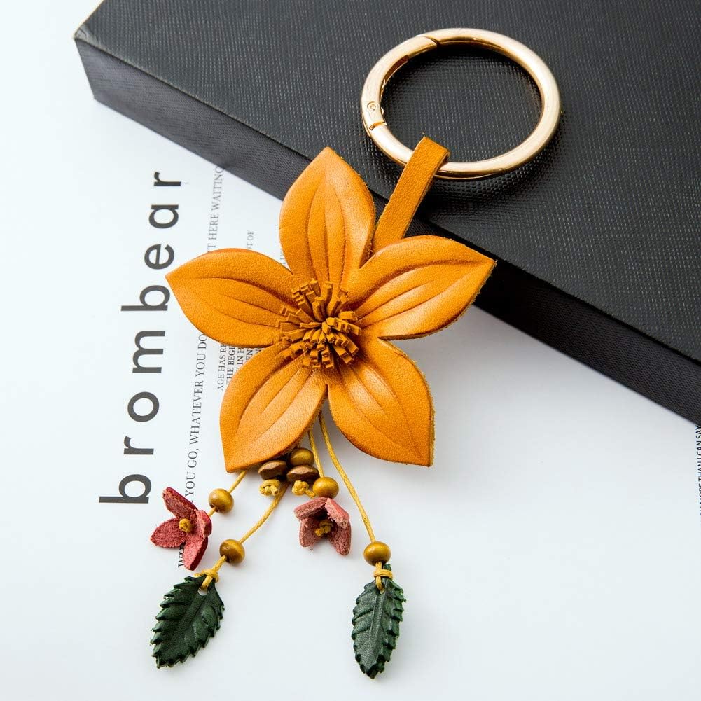 Giftale Genuine Leather Flower Tassel Keychain Car Keyring Fob Boho Accessorie for Women