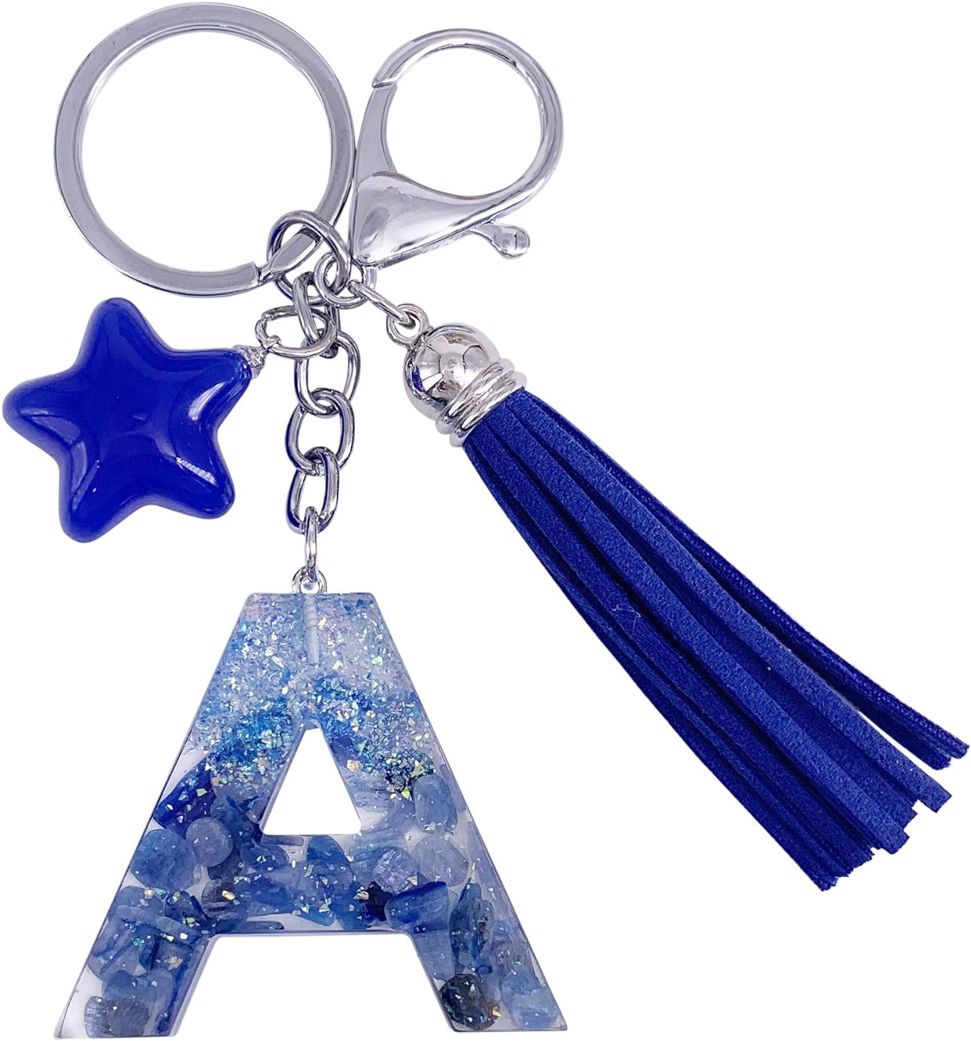 SELOVO Blue Initial Keychain Tassel Letter Alphabet Star Bag Charm Key Chain