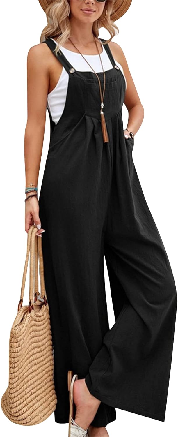 Gihuo Women' Loose Fit Fashion Overalls Wide Leg Baggy Bib Overalls Jumpsuit