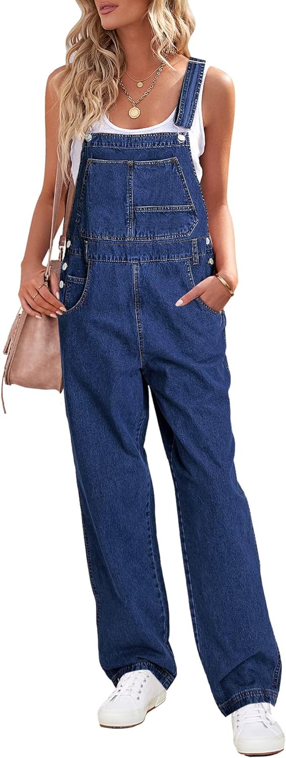 luvamia Overalls Women Loose Fit Denim Bib Baggy Overall Jumpsuit Straight Wide Leg Stretchy Jean Pants Fashion