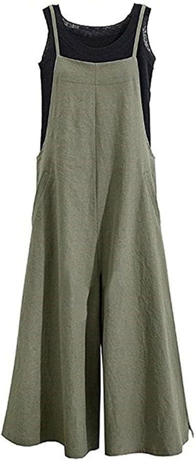 Aedvoouer Women' Baggy Plus Size Overalls Cotton Linen Jumpsuits Wide Leg Harem Pants Casual Rompers