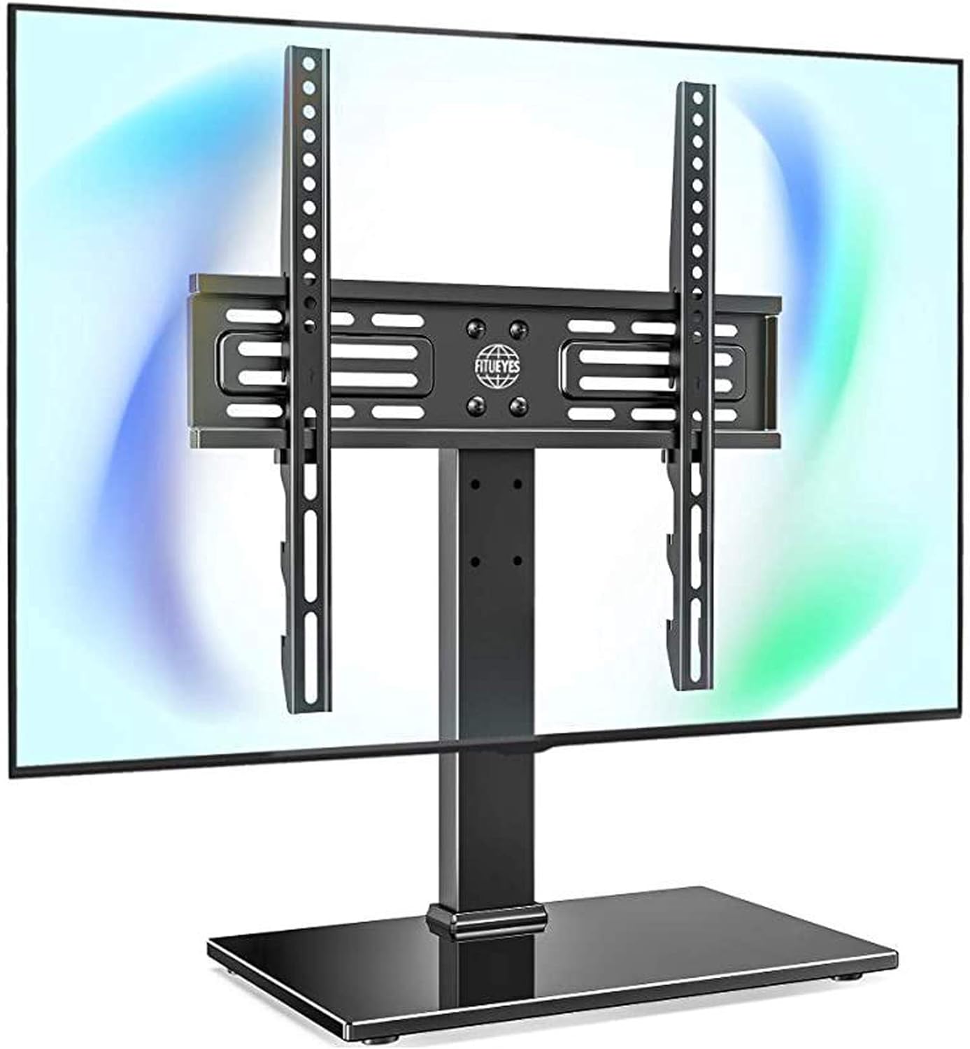 FITUEYES Universal TV Stand Table Top TV Stand for 27-55 inch TVS Height Adjustable TV Stand Mount, Glass Base, Black