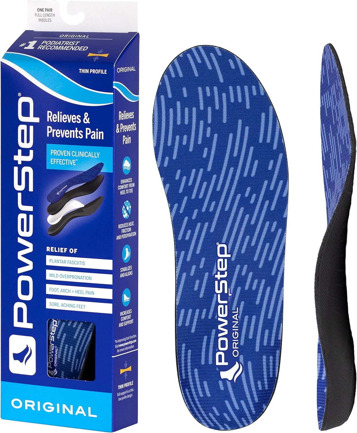 PowerStep Original Insoles - Arch Pain Relief Orthotics for Tight Shoes - Foot Support for Plantar Fasciitis, Mild Pronation and Foot & Arch Pain - Shoe Inserts for All