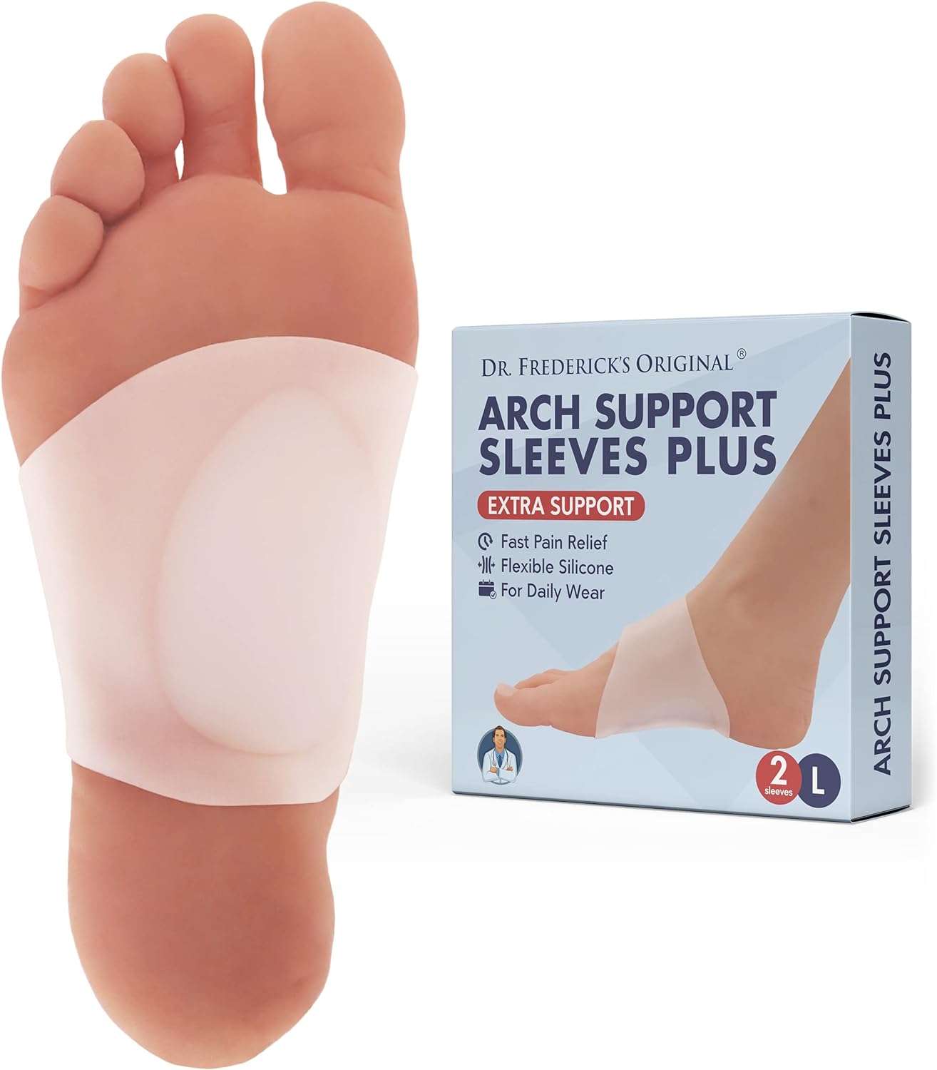 Dr. Frederick' Original Arch Support Sleeves Plus - Flat Foot Arch Supports for Men & Women - 2 Pieces - Arch Pain Relief - Large/XL