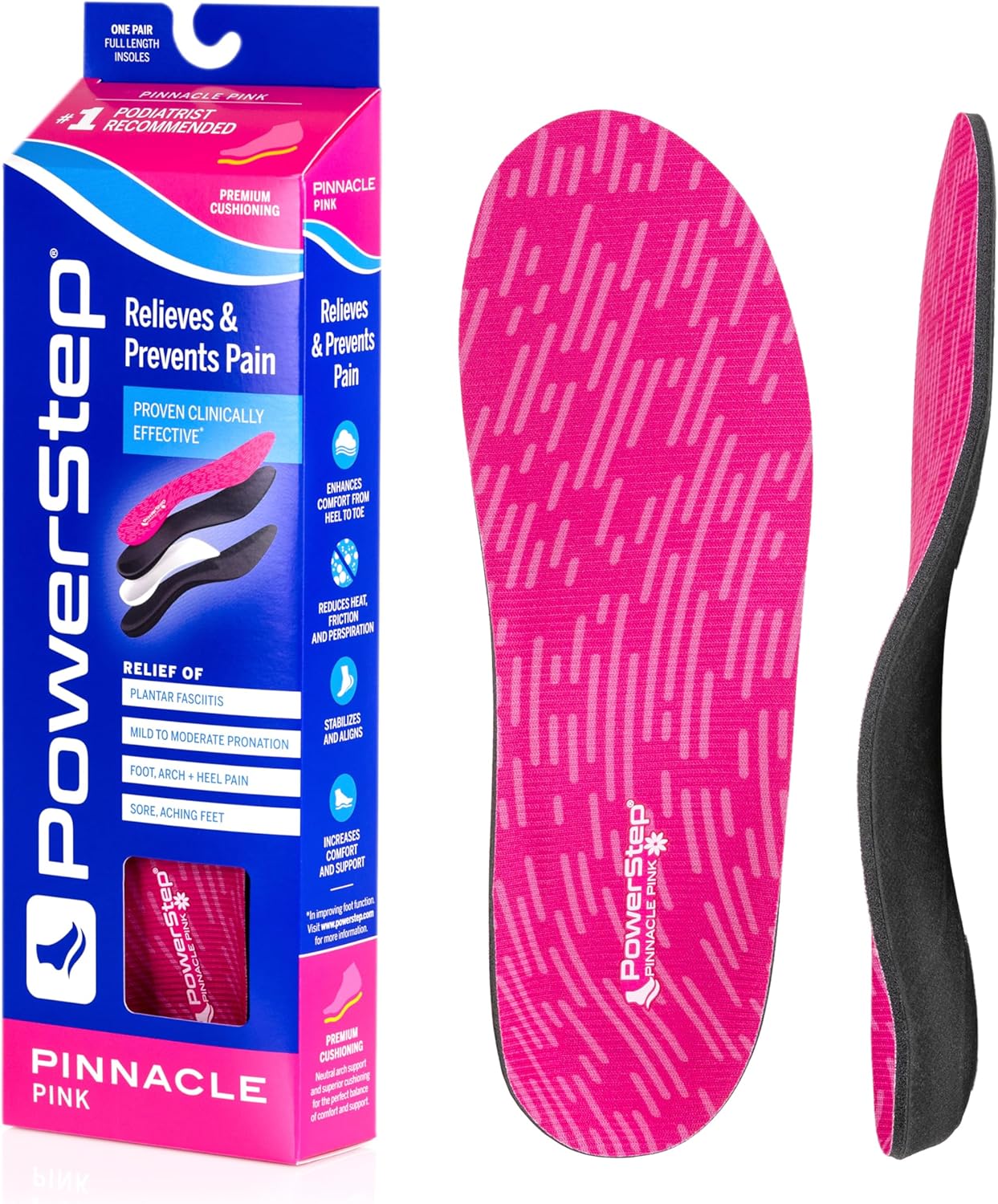 Powerstep Pinnacle Pink Orthotics for Women - Arch Support Inserts for Pain Relief & Plantar Fasciitis - Firm   Flexible for Increased Comfort, Stability and Control from Pronation