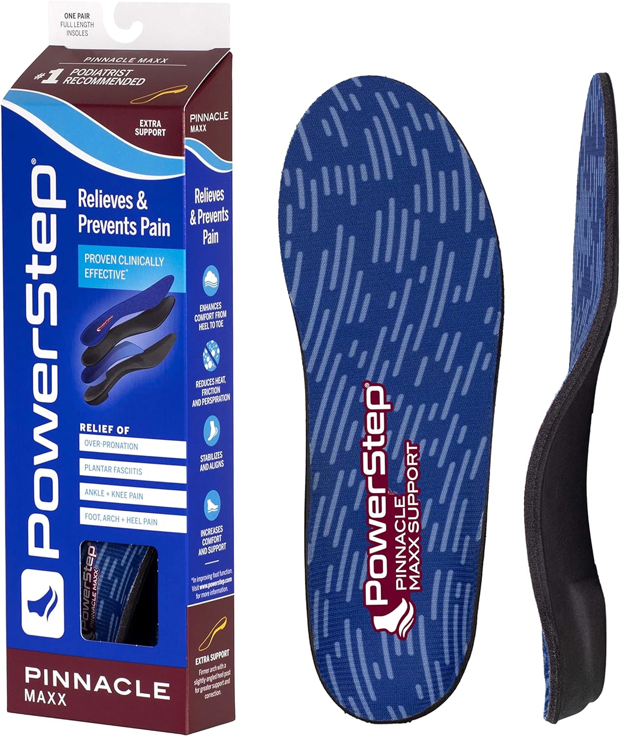 Powerstep Pinnacle Maxx Orthotic Insoles - Orthotics for Overpronation with Maximum Stability & Comfort - Firm   Flexible Angled Heel Style to Help Flat Feet & Heel Pain - Heavy Duty Inserts