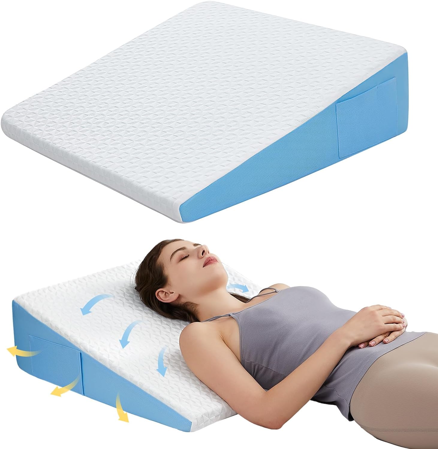 COLDHUNTER 7.5 Wedge Pillow for Sleeping: Bed Wedge After Surgery, Cooling Memory Foam Pillow for Back Support and Leg Elevation, Triangle Pillow for Acid Reflux & Heartburn & GERD & Snoring