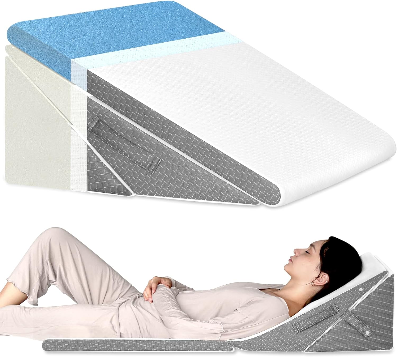 Bed Wedge Pillow for Sleeping, 7.5 & 9 & 11 & 12 Inch Adjustable Memory Foam Triangle Wedge Pillow Post Surgery for Back, Legs and Knee Support, Acid Reflux, Gerd, Heartburn and Snoring